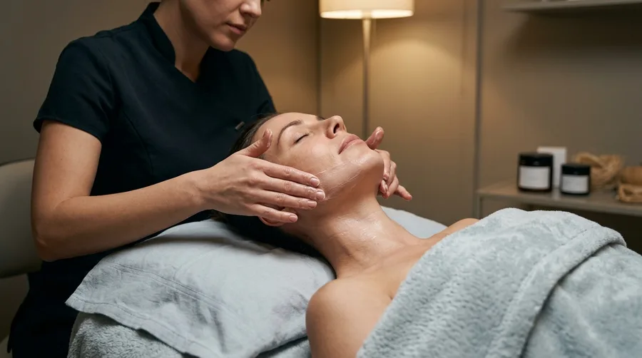 a facial treatment being applied to a client